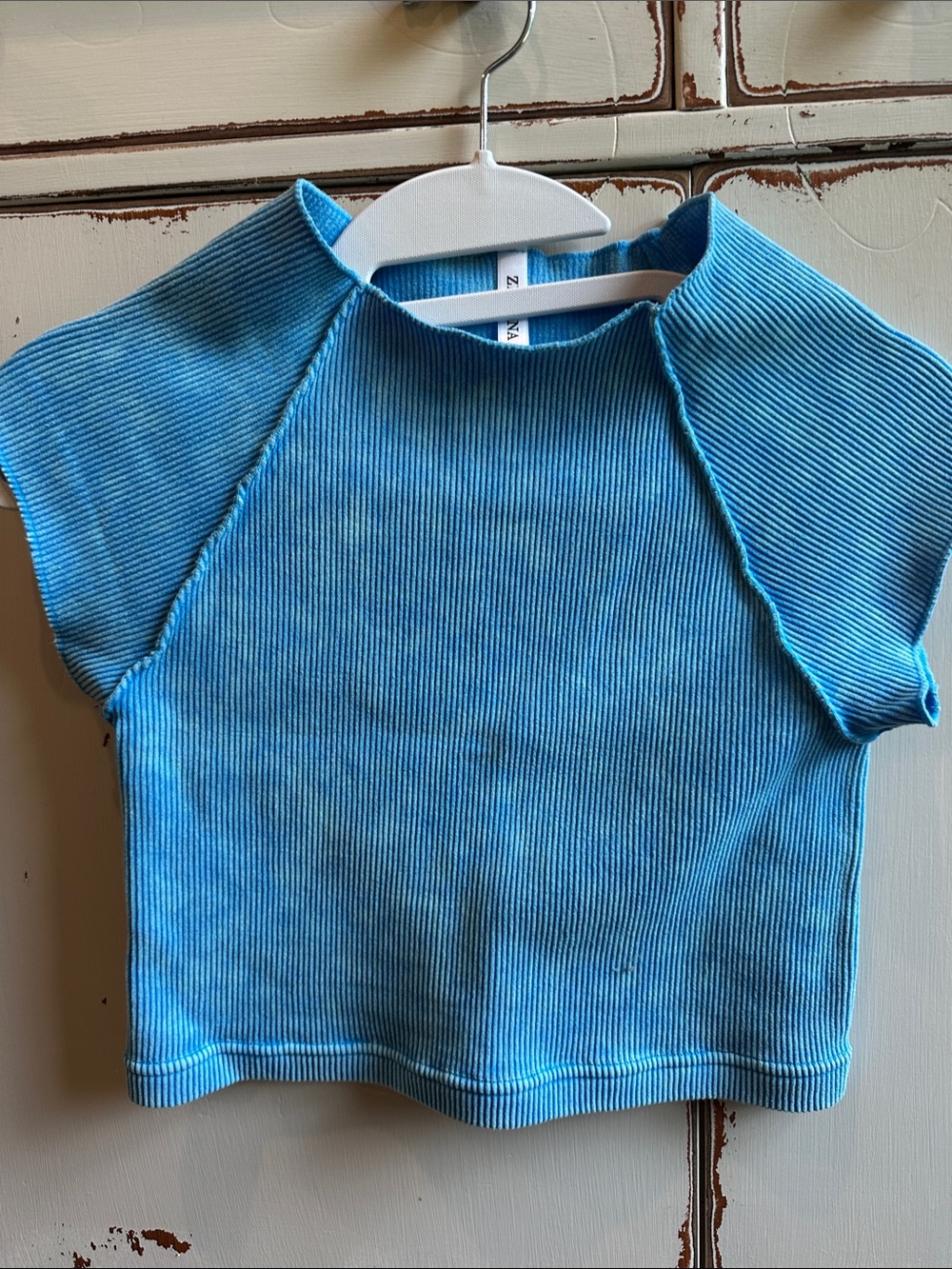 Bright Blue Acid Washed Ribbed Short-Sleeve Tee by Zenana size Large/XL